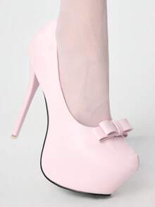 ROMWE Kawaii Giày cao gót nữ mới, gót mỏng 14cm, mũi tròn nhỏ, có nơ, kiểu dáng thời trang, gợi cảm, lót trong chống thấm nước. - Hồng - Xem 3