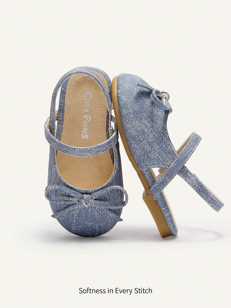 Cozy Pixies Giày công chúa thời trang, đa năng, thoải mái, thích hợp cho tiệc tùng, vui chơi, có nơ, kiểu dáng công chúa, mùa cưới, sinh viên, giày bệt cho bé gái, mùa lễ hội. - Màu jean - Xem 1