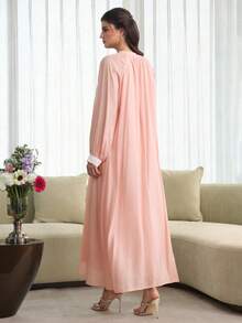 Al Najma V领长袖喇叭形睡袍，浪漫粉色，春夏款 - 粉色 - 查看 7
