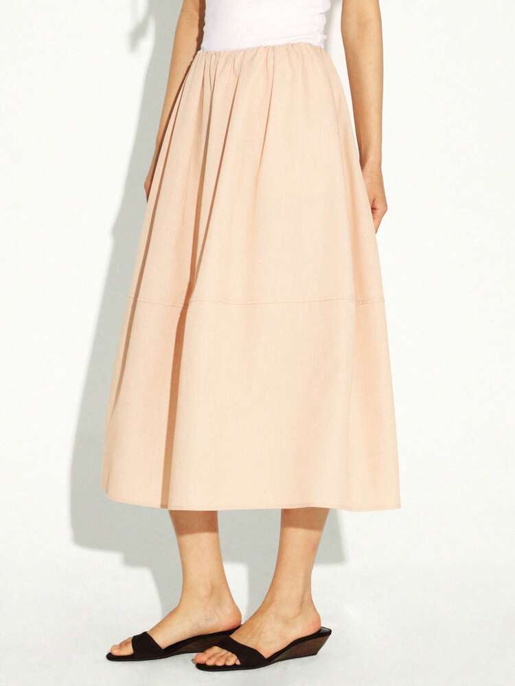KSTM Elastic Waist Midi Skirt For Women Casual A Line Flowy High Waist Skirt Spring Summer Versatile Wardrobe Essential