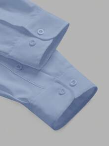 SWAVVY Loose Fit Men's Solid Color Button-Up Shirt With Tie Blue Men Dress Shirt Elegant Man Shirt - Blue - View 5