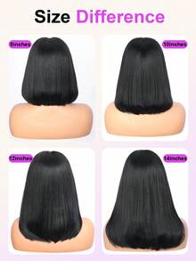 Yaki直发波波头假发，真人发，无胶预剪，4x4蕾丝前假发，真人发，预先拔毛，隐形结，即戴即用，短款Yaki波波头假发，180%密度 - Natural Black - 查看 5