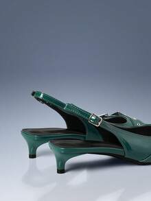 CUCCOO GRLICON 绿色尖头交叉绑带双扣小猫跟空心女鞋 - 綠色 - 查看 4