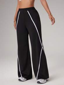 Dewbera Women's Casual Patchwork Color Loose Fit Sweatpants, Versatile For Daily Wear And Sports - Black - View 4