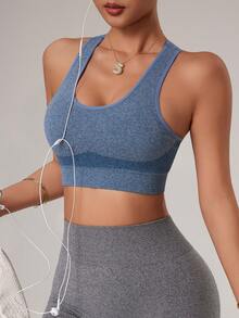 Sovereign Charm 女士交叉后背运动文胸，高弹力健身瑜伽文胸 - 藍色 - 查看 7