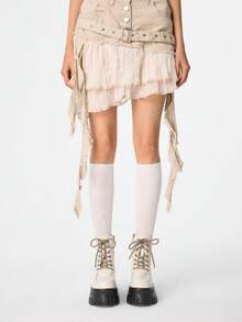 ROMWE Goth Women Heeled Sandals~ 2026 New Fashion Autumn And Winter Punk Style PU White British Style Riding Boots Inner Height-Increasing Muffin Thin Ankle Boots - White - View 2