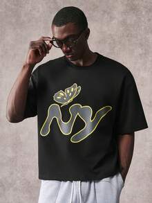 STYNVO Men's Letter Graphic Round Neck Short Sleeves Casual T-Shirt - Black - View 1