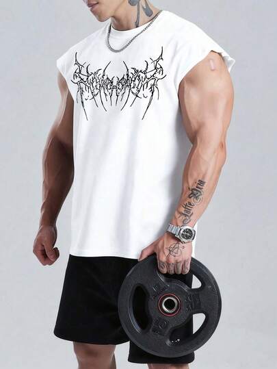 Manfinity Sport PWRUP Men's Gothic Print Casual Fitness Workout Tank Top