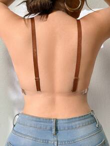 DesireSculpt Plus Size Contrast Color Strap Seamless Comfortable Bra - Coffee Brown - View 6