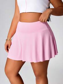 SHEIN Sovereign Charm Rhythm Era 大码女式短裙，带口袋，适合羽毛球、网球、瑜伽、健身、跑步、马拉松等运动。 - 粉色 - 查看 3