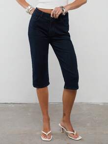 COUREZ Low Rise Denim Capris In Dark Wash /Y2K Spring Clothes For Women Sexy Cute Black Going Out Outfits Casual Summer Trousers Summer Pants - Black - View 4