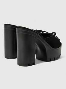 ROMWE Giày sandal cao gót hở mũi thời trang nữ, kiểu punk gothic thanh lịch với nơ đen và đỏ gợi cảm, thiết kế dải đệm chân, đế dày, gót dày, thích hợp cho mùa xuân hè, tiệc tùng, lễ hội. - màu đen - Xem 3