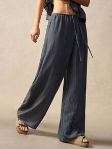 Bohemela Women's Casual Woven Striped Loose Pants - Grey - View 7