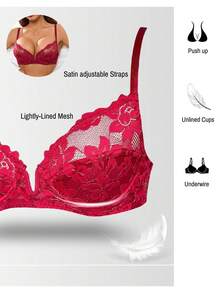 Conjunto de lingerie feminina romântica e elegante com renda e decote em V profundo, ideal para o Dia dos Namorados. - Vermelho - Ver 7