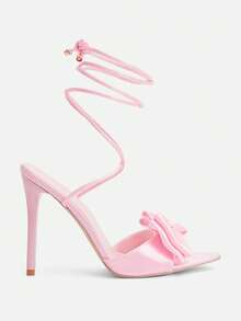 Glitzique Women's Fashion Pointed Toe Slip-On Pink Satin Bowknot Strap Stiletto High Heel Sandals For Party Valentines,Stilettos Heels Spring Shoes Summer Shoes - Pink - View 5