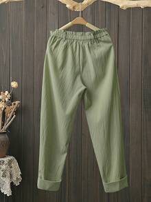EMERY ROSE Women's Casual Solid Color Straight Leg Pants, Spring/Summer - Green - View 2