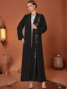 Layrah Women's Rhinestone Decor Casual Versatile Daily Wear Abaya - Black - View 1