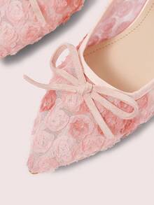 CUCCOO DOLLMOD Dam Rosa Mesh Blombroderi Mode Dubbel Rosett Söt Elegant Mary Jane Platta Skor - Rosa - Visa 5