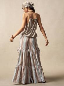 Bohemela Damen Sommer Lässig vielseitiges Design, mit Metall Nieten Verzierungen, 2 in 1 farblich abgesetztes Cami Top, auf verschiedene Arten zu tragen, Urlaub, geeignet für Lässig Ausflüge, Party Top, Strand, Grafik T-Shirt, Alltag, Rave Festival, Sommer für Frauen, Ausgehoberteil - Khaki - Übersicht 8