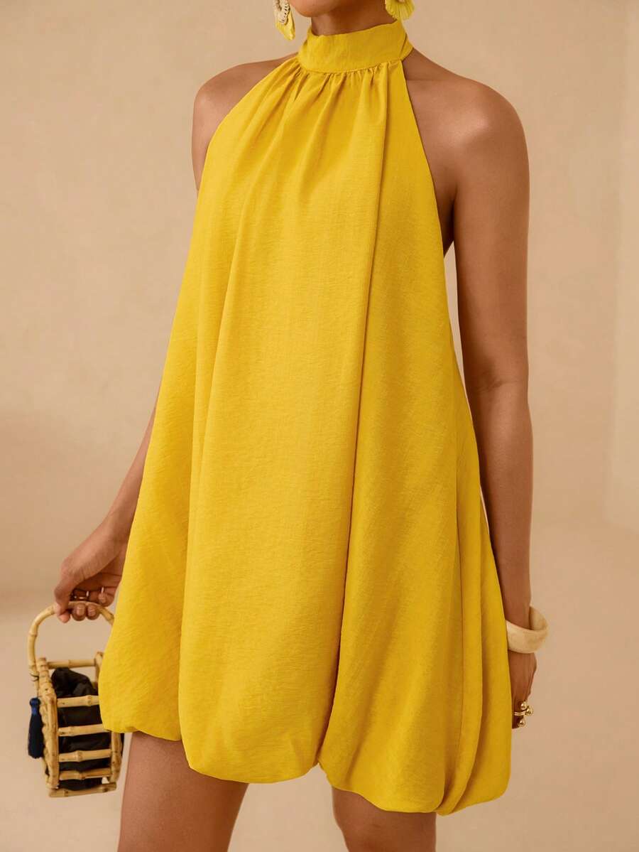 Vesra Women's Vacation Casual Halter Backless Sleeveless Dress - Yellow - View 1
