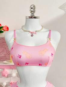 PetitDoll 2pcs Women Printed Minimalist Everyday Fashionable Lingerie Set - Pink - View 8