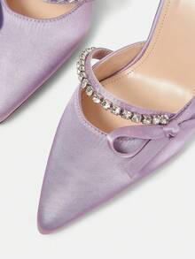 CUCCOO HITCHD 女士尖头高跟水钻蝴蝶结淡紫色缎面套脚鞋，优雅新娘、伴娘、婚礼宾客派对鞋 - 淡紫色 - 查看 11