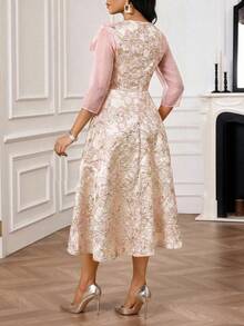 SHEIN Lady Women's Textured Floral Midi Dress - Pink - View 2