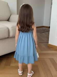 Vestido elegante para niñas con tirantes finos y falda con volantes escalonados - azul - Ver 3