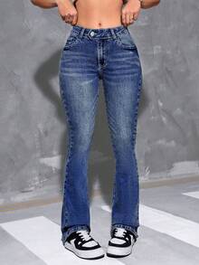 Rivivi 休闲水洗低腰喇叭牛仔裤 - 藍色 - 查看 5