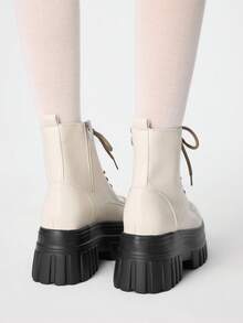 ROMWE Goth Women Heeled Sandals~ 2026 New Fashion Autumn And Winter Punk Style PU White British Style Riding Boots Inner Height-Increasing Muffin Thin Ankle Boots - White - View 5