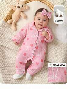 Pelele casual con estampado de lazo rosa para bebé recién nacida - Multicolor - Ver 3