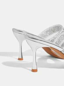 CUCCOO TILAWA Women Shoes Square Toe Slender Heel Silver Transparent Film Pearl Rhinestone Sexy Fashion Elegant Gorgeous Women's High Heel Sandals Slippers With Skirts Daily Versatile Banquet Party Women's Sandals - Silver - View 5