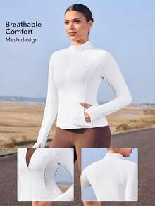 OutZeal 女士防晒夹克 白色 日常休闲 防紫外线 修身网眼拼接 拉链户外上衣 - 白色 - 查看 2