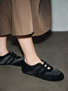 2025年春季复古红色百搭钩环玛丽珍鞋秋季女士休闲圆头平底皮鞋芭蕾鞋 - 黑色 - 查看 6