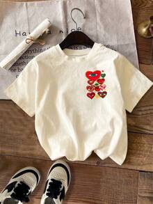 DrmWander Camisa con corazón rojo, camiseta de mujer - Albaricoque - Ver 2