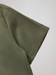 Officeau 男士纯色纽扣短袖衬衫，休闲男士修身衬衫男士商务休闲衬衫男士休闲正装衬衫男士衬衫休闲修身男士修身衬衫 - 軍綠色 - 查看 4