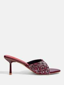 CUCCOO TILAWA Women Shoes Sparkling Rhinestone Burgundy High-Heeled Sandals, Gorgeous Style, Stiletto Open-Toed Shoes, Banquet Party Dating Fashion Women's Shoes - Burgundy - View 2