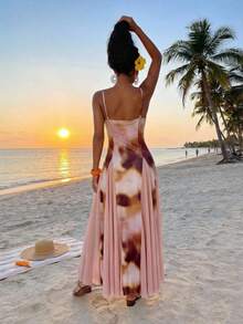 SHEIN Lady 女士扎染印花吊带连衣裙，度假风 - 彩色 - 查看 2