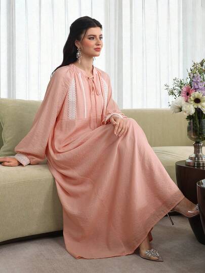 Al Najma V-Neck Long Sleeve Flared Robe, Romantic Pink, Spring/Summer