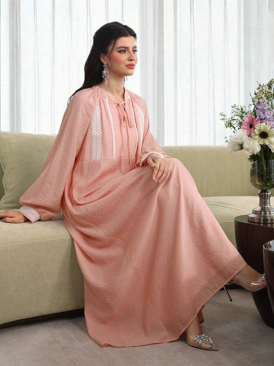 Al Najma V-Neck Long Sleeve Flared Robe, Romantic Pink, Spring/Summer