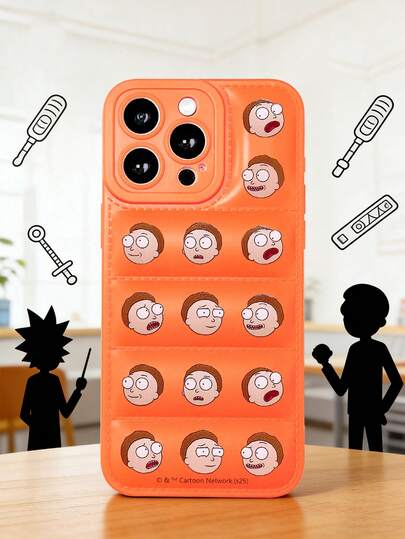 Rick and Morty X SHEIN Rick And Morty Phone Case | Orange Puffer Phone Case With Morty Funny Expression Print, Shockproof Quilted Cover Compatible With Iphone, Compatible With Iphone Case,Compatible With Iphone 17/Compatible With Iphone 17 Pro/Compatible With Iphone 14/Compatible With Iphone 16/Compatible With Iphone 16 E Phone Case,Etc.Quick Ship