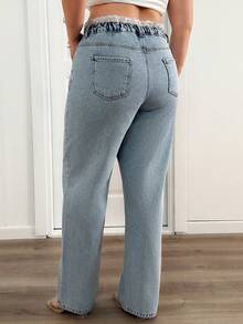 EURMUSE Plus High Waist Belt Detailed Straight Jean - Light Wash - View 2