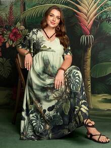 Rosumi Women's Plus Size Light Green Tropical Print Casual Vacation Dress,Boho Floral Summer Beach Holiday Outfit,Spring Resort Wear Peplum Country Concert - Multicolor - View 12