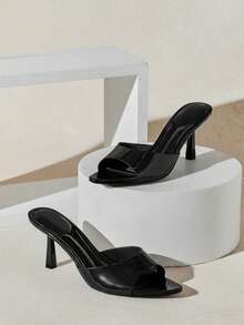 SHUZIA Women Minimalist Sexy Pointy Toe Stiletto Heel Sandals - Black - View 3