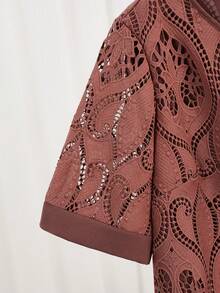 Modelyn Elegant High-Quality Plus Size Women Lace Blouse - Dusty Pink - View 7