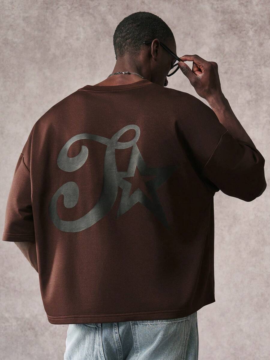 STYNVO Áo thun nam cổ tròn tay ngắn in chữ, kiểu dáng rộng rãi, đa năng. - màu nâu - Xem 1