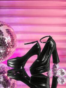 CUCCOO LuxiPop Women's Fashionable Elegant Commuter Waterproof Platform High Heels Valentine's Day - Black - View 2