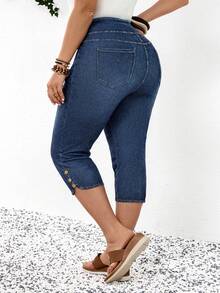 EMERY ROSE Mature Denim Quần jeans nữ cỡ lớn cạp cao, có túi và nút, dáng ôm, dài đến 7/8, thích hợp cho mùa hè, mùa xuân, lễ hội, trang phục lễ hội, tiệc tùng, đi biển, đi chơi, hẹn hò, tiệc cocktail, sự kiện trang trọng, kỳ nghỉ, văn phòng, công sở, đi làm, khách dự đám cưới và lễ hội miền Tây. - Màu xanh lam - Xem 2