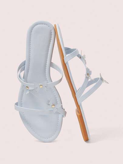 CUCCOO DOLLMOD Sandalias planas cómodas con tiras de color púrpura para damas, con decoración de mariposa en estilo dulce