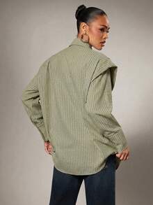 Hauture Camisa a rayas con hombros exagerados y nudo delantero - Multicolor - Ver 2